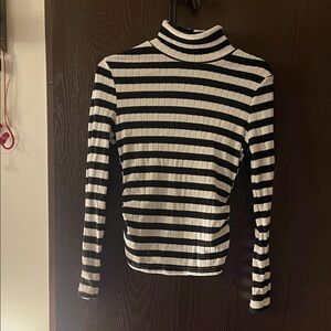 Black and White Striped Turtleneck Top